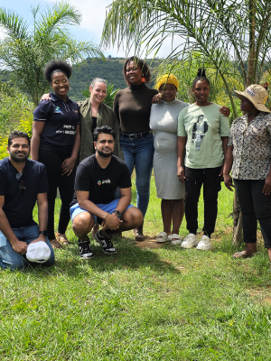 A group of young women entrepreneurs outside of Manzini, eSwatini who are participating in the Bantwana Female Business Leaders program